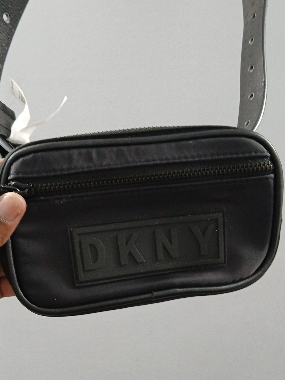 DKNY Black Men’s Belt Bag with Embossed Logo